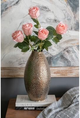 Kodotan sofa "7.1x7.1x13.8"" Decorative Ceramic Vase with Textured Bronze Finish"