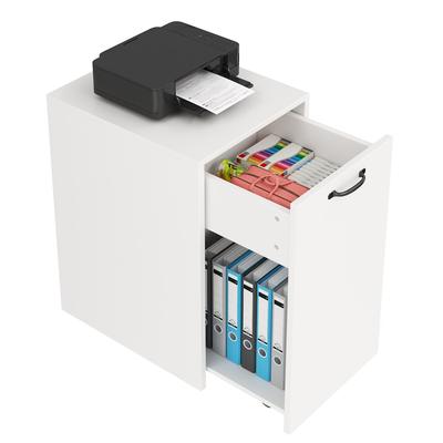 Merax Rollcontainer 35x40x70 cm mit Rollen, mobiler Aktenschrank mit Schublade & offenem Fach, Bürocontainer Weiß für Homeoffice