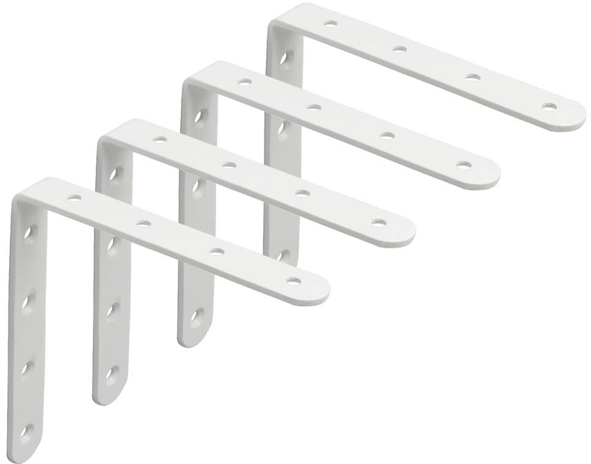 Dailygoods MOOCHE Plankdragers 4 stuks, Roestvrijstalen plankhoeken, Wit, 12,5 cm