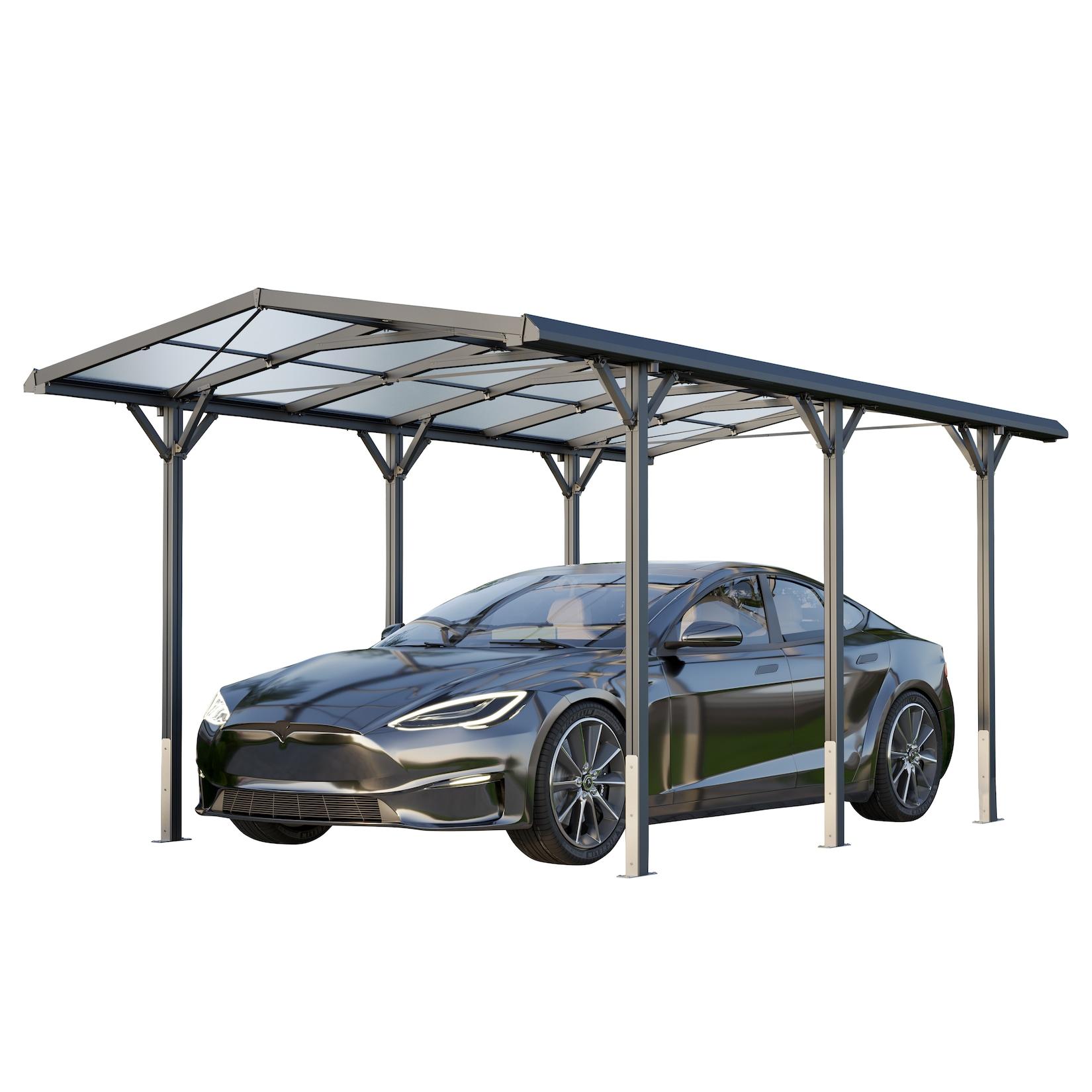 GFP Carport 2,85x5,05m Auto Unterstand Aluminium Anthrazit inkl. Regenrinne