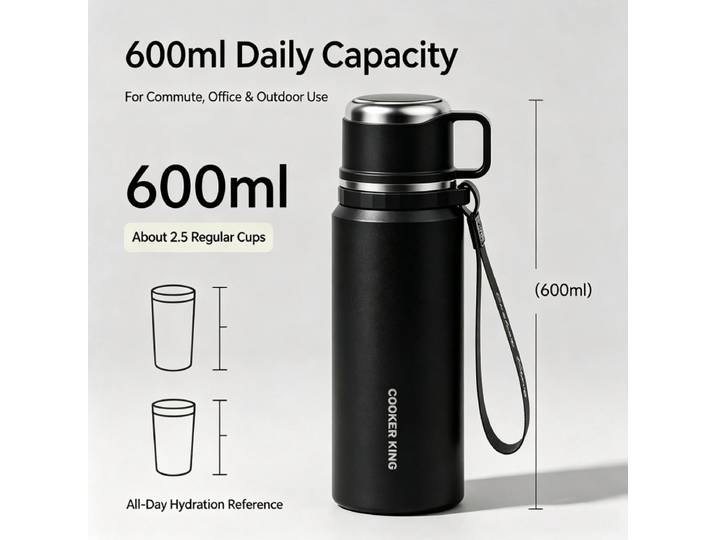 Série Lily Bell - Gobelet isotherme 600 ml - Noir minimaliste