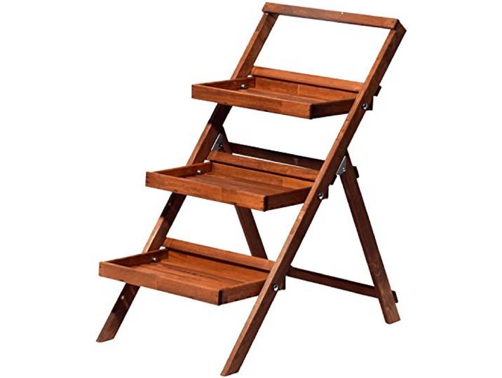 dobar® select. Blumentreppe aus Holz zum Klappen - Blumenleiter 3-stufig für Garten/Terrasse/Balkon - 46 x 50 x 102 cm - Braun