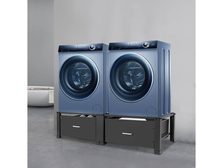 Cadre de base double pour machine à laver, support pour machine à laver avec 2 tiroirs, cadre de base noir pour machine à laver