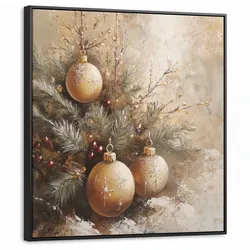 LEINWAND Bilder mit Rahmen - Weihnachten - Kugeln - Beige - Gold - 90x90