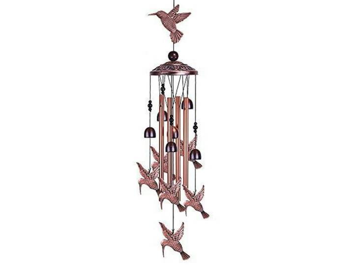Windspiel Vogel-Design Kupfer-Optik mit 4 Rohren, Bronzefarben, Metall, 11.2x11.2x88.9 cm, Dekoration, Gartendeko