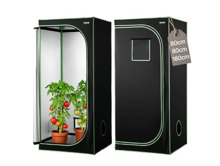 VEVOR Chambre de Culture\, 80 x 80 x 180 cm\, Tente de Culture Plantes d'Intérieur\, avec Fenêtre d'Observation\, Plateau de Sol\, Fermeture Éclair\, Mylar 600D Hautement Réfléchissant\, pour Fleurs Légumes