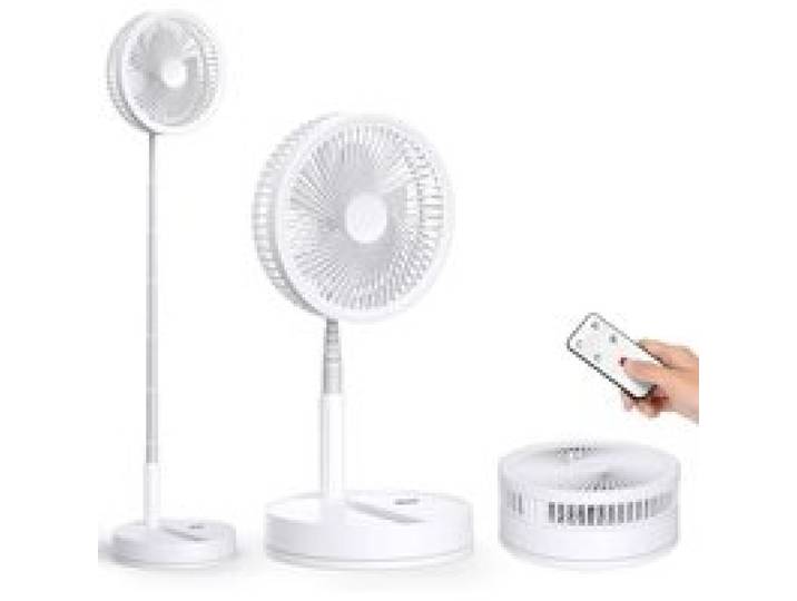 Ventilateur sur pied oscillant silencieux pliable 8.6 pouces - 4 vitesses - télécommande - batterie 8000 mAh