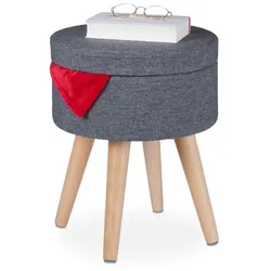 Relaxdays Runder Sitzhocker mit Tischfunktion Grau,Hellbraun