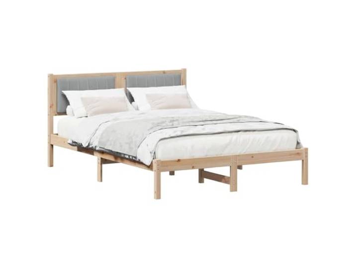 KTHLBRH Bett hellgrau 120 x 190 cm Kiefer massiv Gepolstertes Kopfteil, bequemer Schaumstoff, robuste Beine, einfache Reinigung