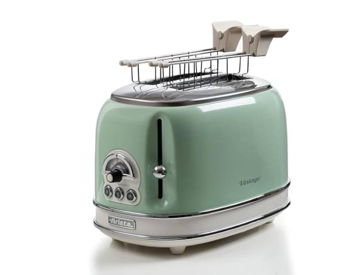 Ariete 155 vintage broodrooster, 2 schijven, 810 W, 3 functies, 6 bruiningsniveaus, automatische uitworp, groen