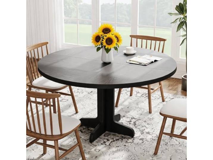 IDEALHOUSE Runder Esstisch Für 4 Personen, Geschwungene Landhaus‑Beine Massivholz‑Optik, vielseitig einsetzbar als Küchen‑ und Esstisch, harmonisch für unterschiedliche Wohnumgebungen.