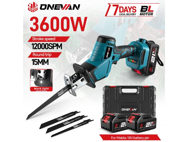 Scie sauteuse électrique sans fil ONEVAN 3600W, 12000SPM, pour couper les tuyaux métalliques, compatible avec les batteries Makita 18V.