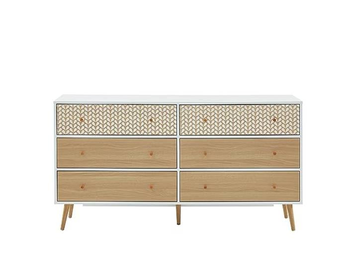 BAÏTA Commode Capucine 6 tiroirs Blanc et Effet chêne 150cm