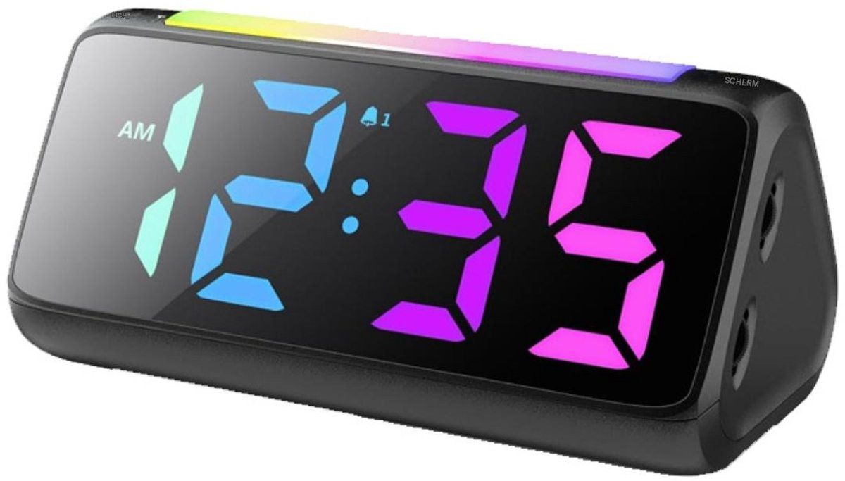 GELLDG Luide digitale wekker met kleurendisplay en 3 volumeniveaus - Zwart