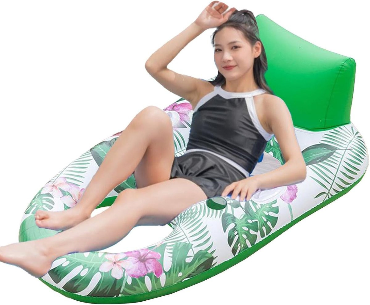 Opblaasbaar Vlot Water Lounge met Groene Bladeren - B/D: 142 x 82 cm