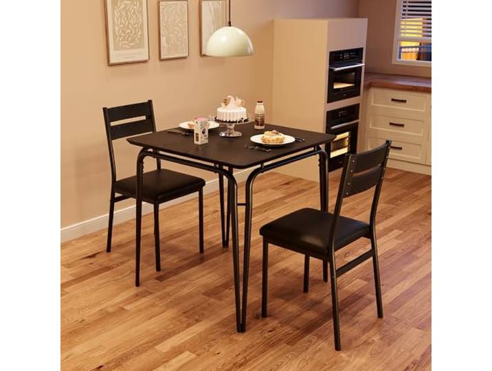 GarveeMore Esstisch Für 2 Personen, Quadratisches 3-Teiliges Küchen-Set Mit Polsterstühlen, Platzsparender Holztisch Für Kleine Räume, Wohnung, Apartment, Schwarz