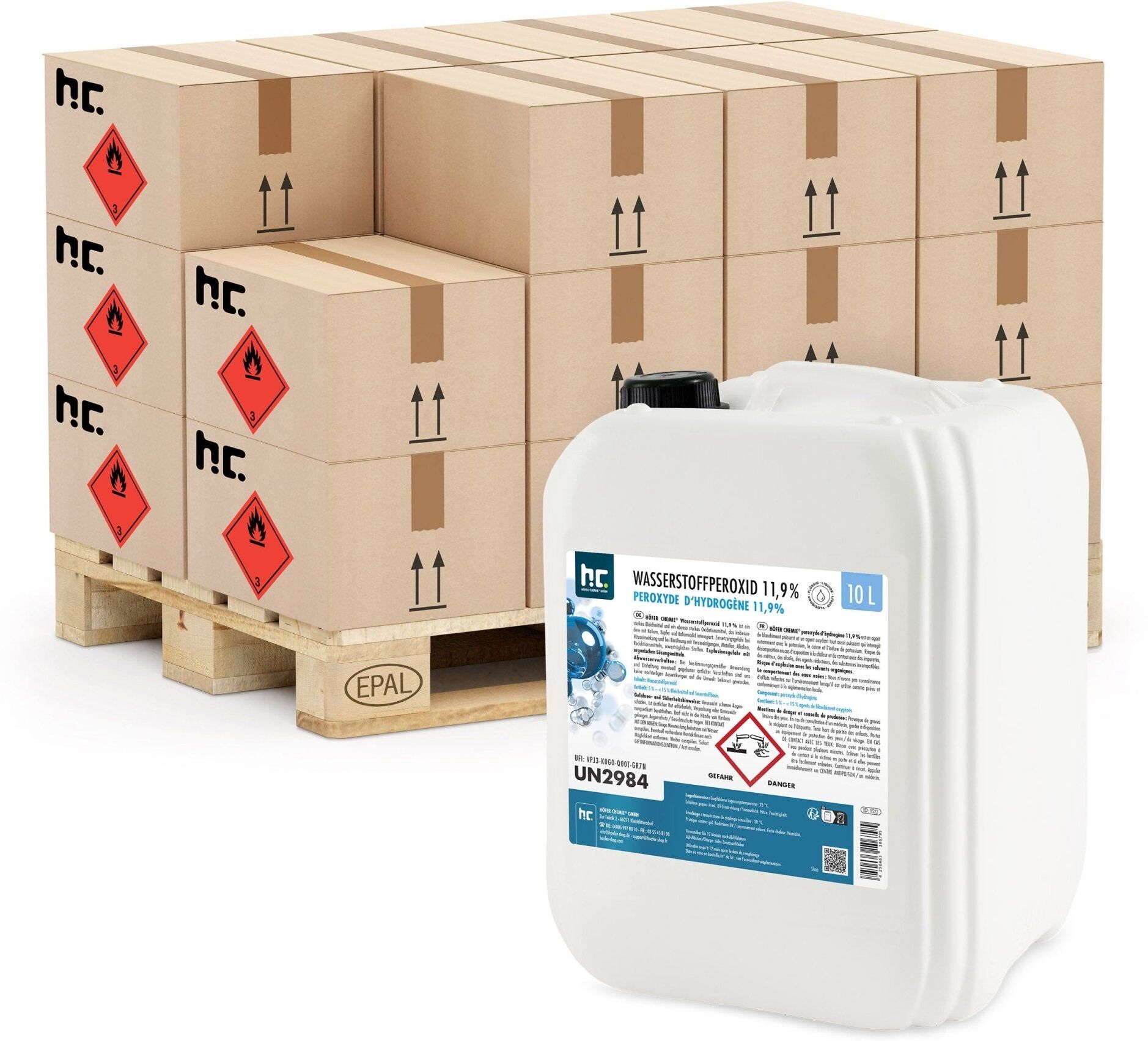 Höfer Chemie GmbH 60x 10 L Péroxyde d'hydrogène 11,9 %   en bidon de 10 L
