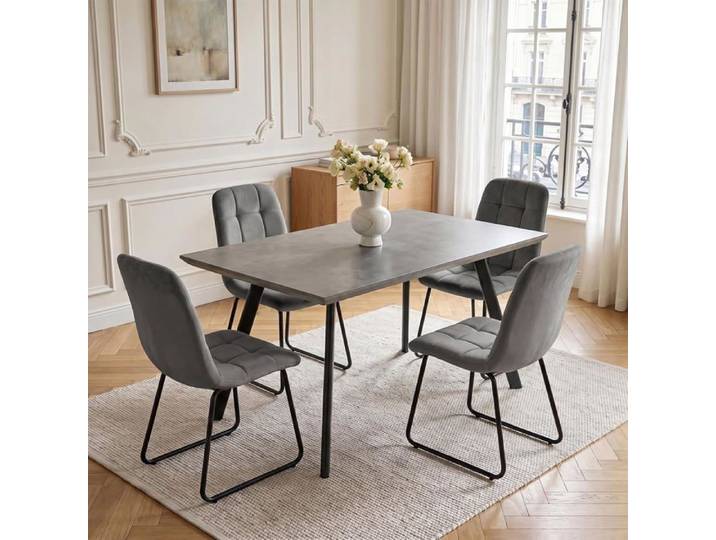 JIEXI Ensemble table de salle à manger et 4 chaises table de salle à manger gris 120 cm avec chaises en velours gris