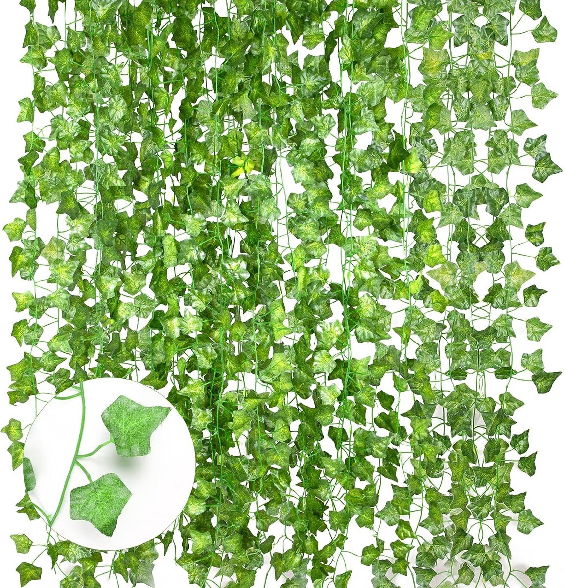 Set van 12 groene kunstklimop guirlandes voor wanddecoratie en feestelijke decoratie