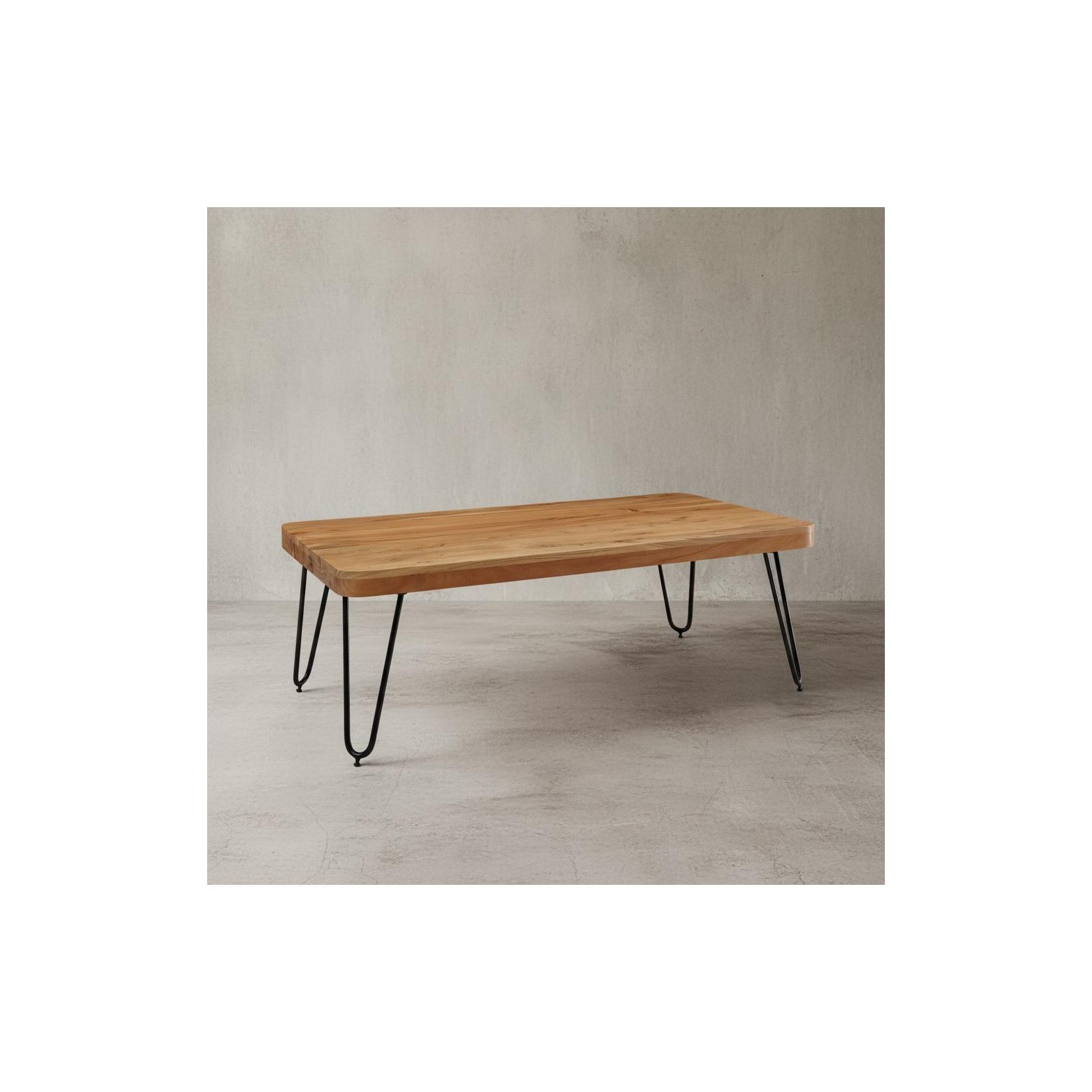 KADIMA DESIGN Couchtisch BALU Massivholz: Rechteckig, Metallbeine, handgefertigt, einzigartige Maserung