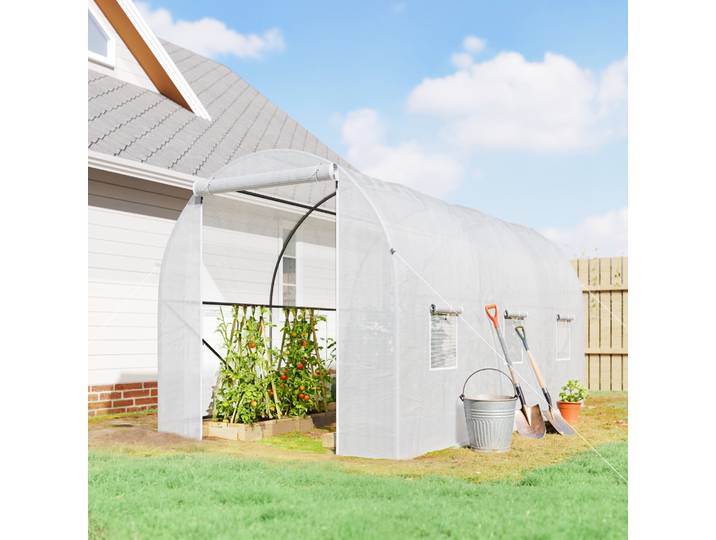 Outsunny Serre Tunnel 7m² Châssis Renforcé Blanc