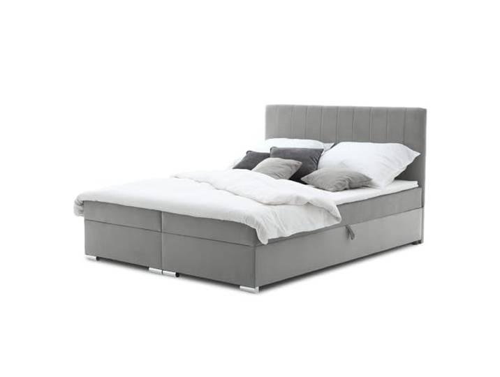 Mebligo Boxspringbett 160x200 mit Bettkasten und Kopfteil, Doppelbett mit Bonell-Matratze und Topper, Polsterbett, Boxspringbett Grau - ELMA Serie