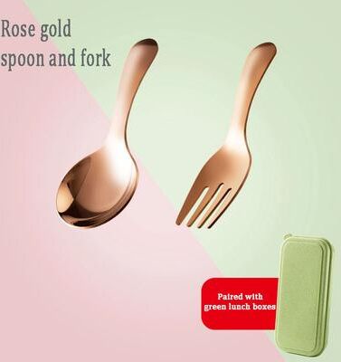 Perfect Picks Market Stainless Steel Portable Children Tableware Set, Fork And Spoon For Outdoor Desserts rose Gold