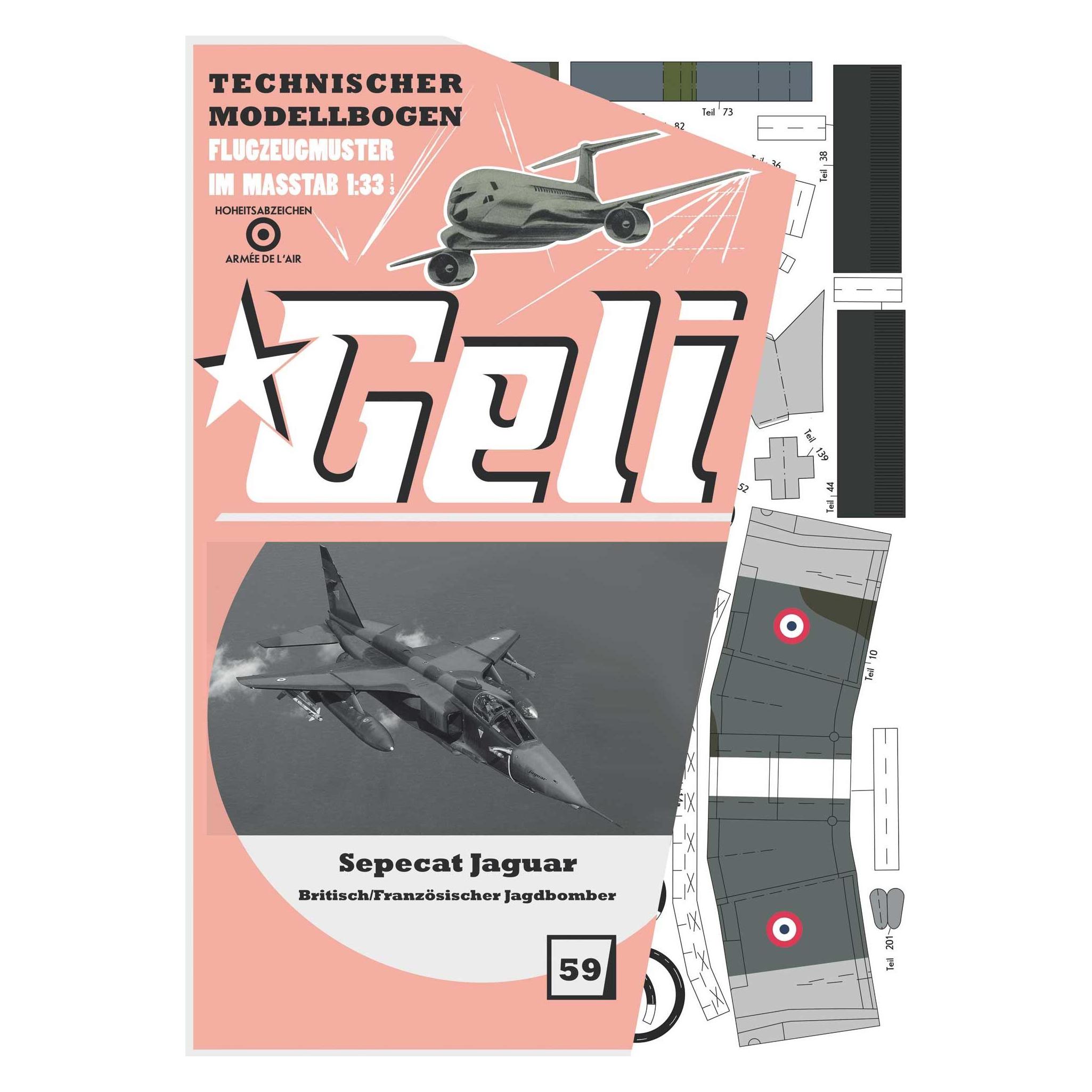 Geli sepecat jaguar kartonmodell (Motorflugzeug) (34059)