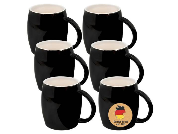 Intirilife Kaffeetasse Teetasse (6er-Set), Schwarz, Keramik, 6-teilig, 9x10.5x12.5 cm, lebensmittelecht, Geschirr, Tassen, Kaffeetassen-Set