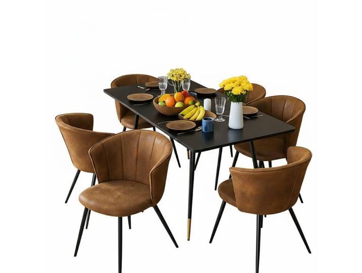 MEUBLES COSY Ensemble de salle à manger comprenant une table extensible et 6 chaises en suédine marron