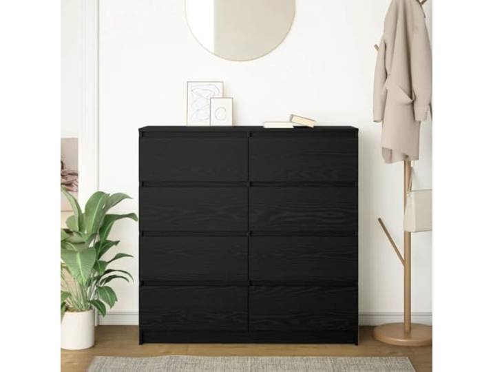 KTHLBRH Anrichte Eiche Schwarz 100 x 35 x 99 cm Technisches Holz Glatte Oberfläche, resistent gegen Feuchtigkeit und Verformung, großer Raum, pflegeleicht, für Wohnzimmer und Eingangsbereich