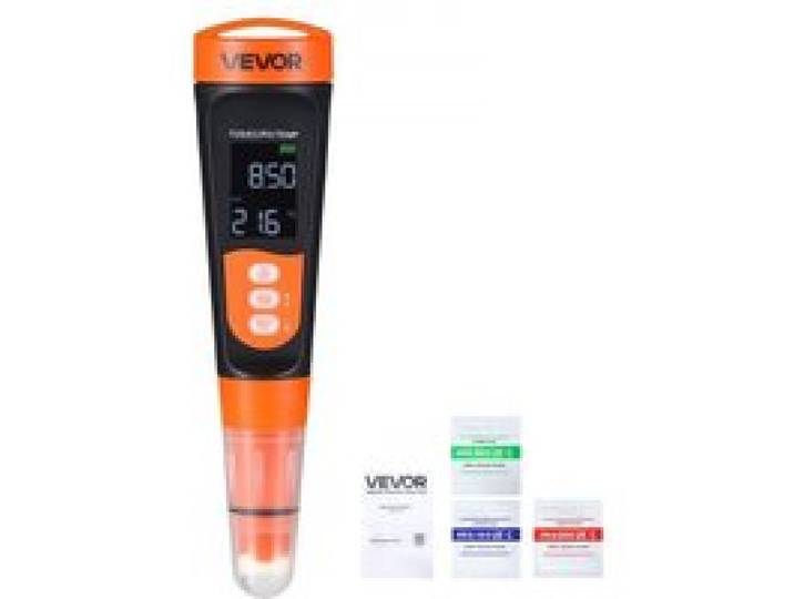 VEVOR pH-Meter, pH/EC/TDS Multiparameter-Messung, IP68 Wasserdichte Sonde, Taschen-Tester-Set mit Kalibrierpulver-Päckchen, VA-Display, PH Messgerät, Wassertester für Wasserqualitätsprüfung