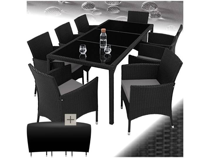 Salon de jardin - TECTAKE - mobilier de jardin valencia coussins confortables résine tressée housse incluse - noir gris