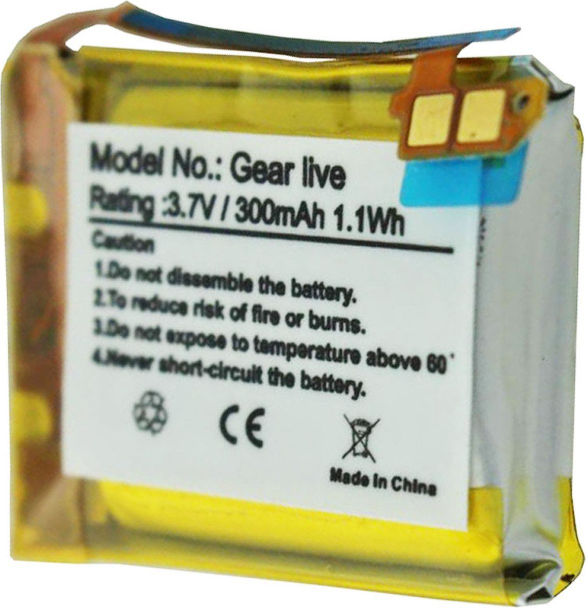 Accucell Accu voor Samsung Gear Live SM-R382 en Samsung EB-BR382FBE, Lithium-polymeer, 3,7 Volt, 300 mAh