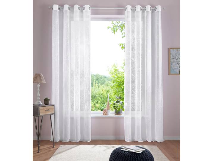 Gardine OTTO HOME Adele, 1 Stück, Ösen, transparent, florale Stickerei Gr. 2, weiß, B:130cm H:175cm, Voile, Polyester, Gardinen, Gardine, transparent, mit floraler Stickerei, Voile, Topseller