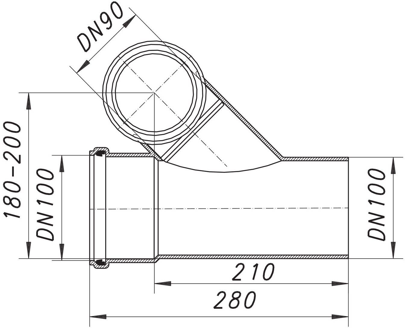 Dallmer WC-(Reihen)-Anschluss 899, DN 90/ DN 100/ DN 100, Badkeramik, 330017,