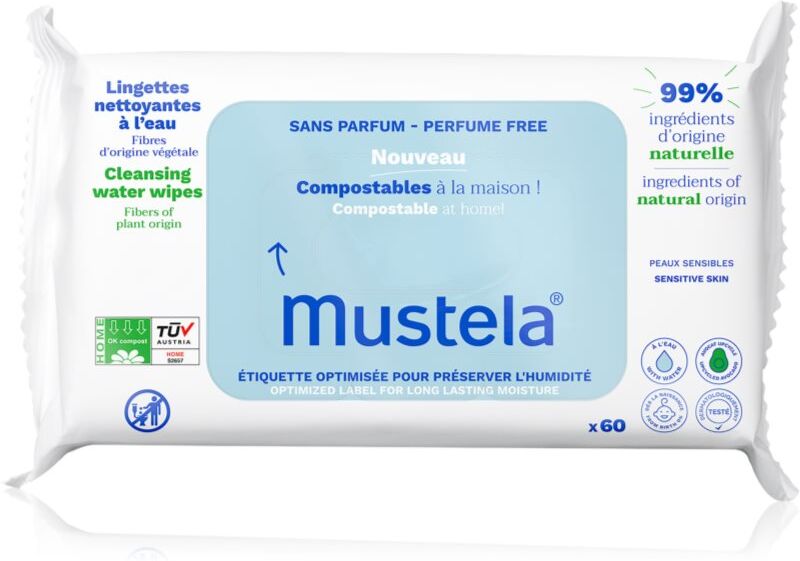 Mustela Compostable at Home Cleansing Wipes Perfume Free Feuchttücher Nicht parfümiert für Kinder ab der Geburt 60 St.