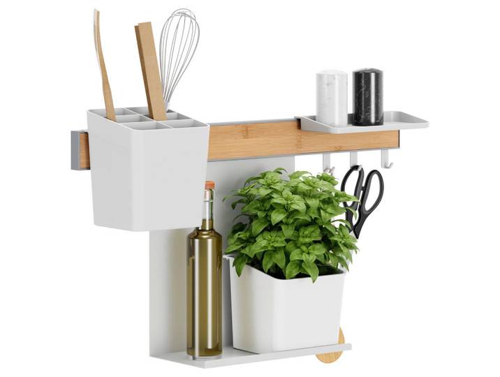 Tesa Küchen-Organizer-Set, Braun, Weiß, Holz, Metall, Kunststoff, Bambus, 60x34x15 cm, Küchenzubehör, Küchenhelfer, Küchenutensilien
