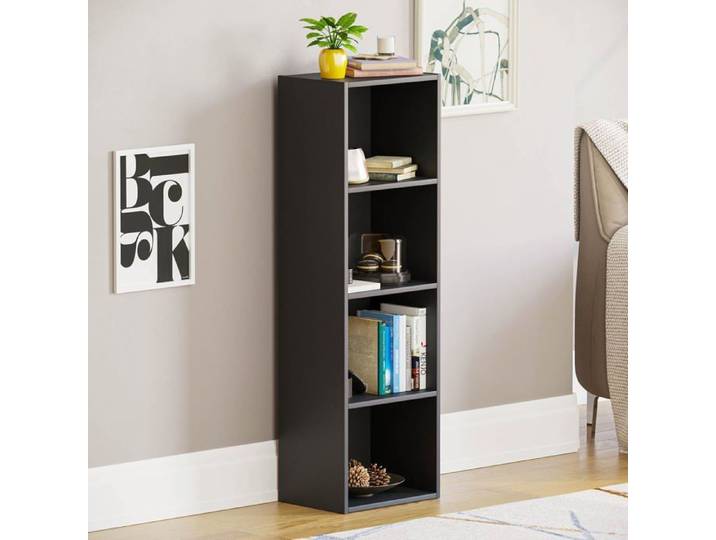 Bibliothèque cubique Oxford à 4 niveaux noire – Étagère de rangement moderne pour bureau ou salon
