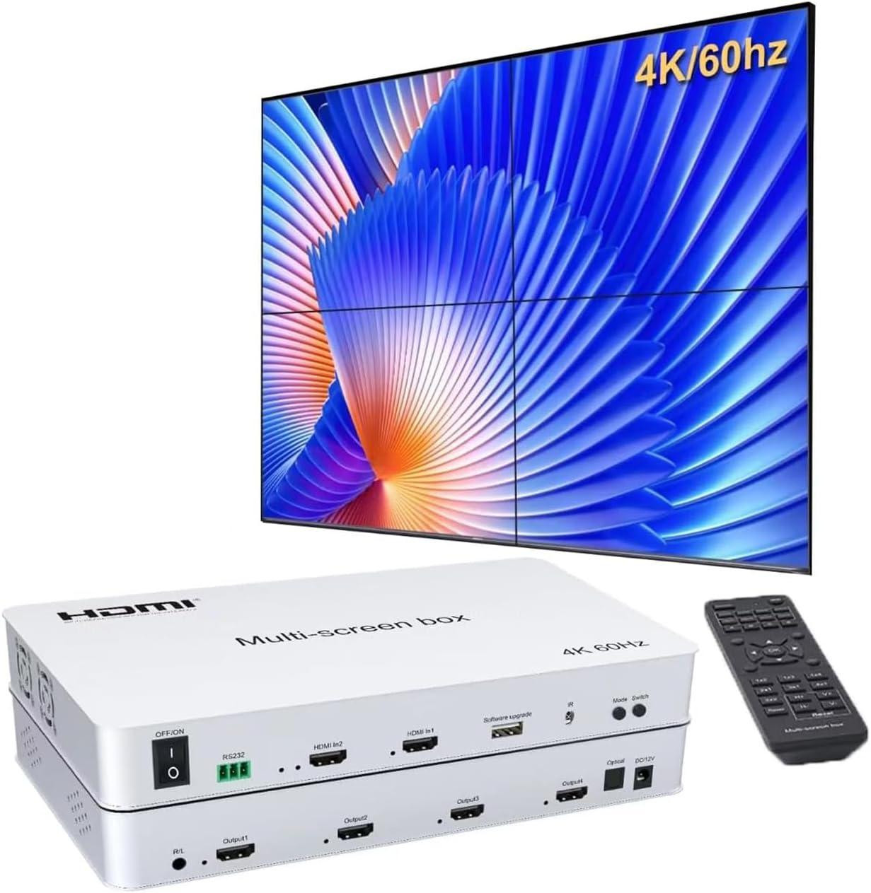 Selius Video Wall Controller 2x2 4K60Hz met HDMI 2.0, 14 modi, remote & RS232-bediening en audio-uitgang