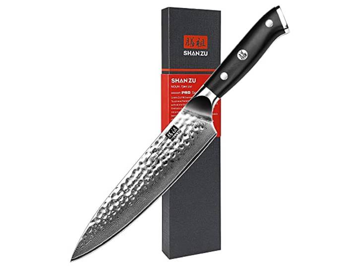 SHAN ZU Damastmesser Kochmesser Profi Messer 20cm Küchenmesser mit 67 Lagen Damaszenerstahl, kohlenstoffreichem 10Cr15MoV Stahlkern, ergonomischem G10-Griff – PRO Series
