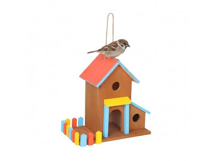 Relaxdays Maison pour Oiseaux en Bois à Suspendre\, mangeoire Multicolore 30\,5x32\,5x19 cm\, jardin & balcon