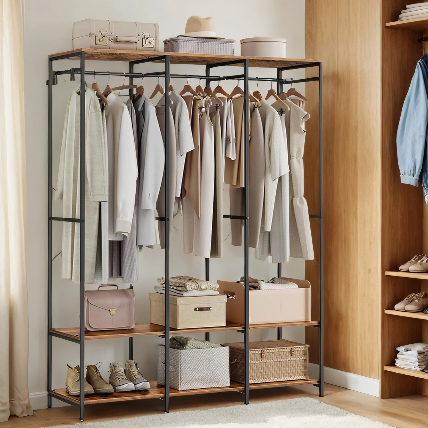 SONGMICS Kleiderschrank offen, Kleiderständer, Garderobe mit Kleiderstange RGRB35005B01