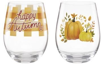 Cambridge Harvest Stemless Wine Glasses, Set of 2