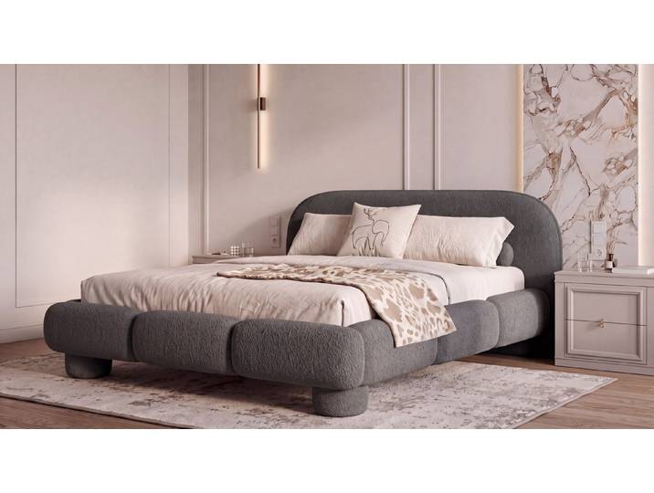 yourhouse24 Polsterbett DAYTON in Bouclé – Organisches Wolkenbett, Luxuriöses Wolkenbett im angesagten Soft Minimalism & Japandi-Stil