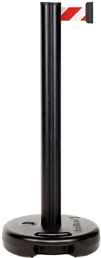 kaiserkraft Gurtpfosten aus Kunststoff, max. Bandauszug 3700 mm, Pfosten schwarz, Gurt rot / weiß
