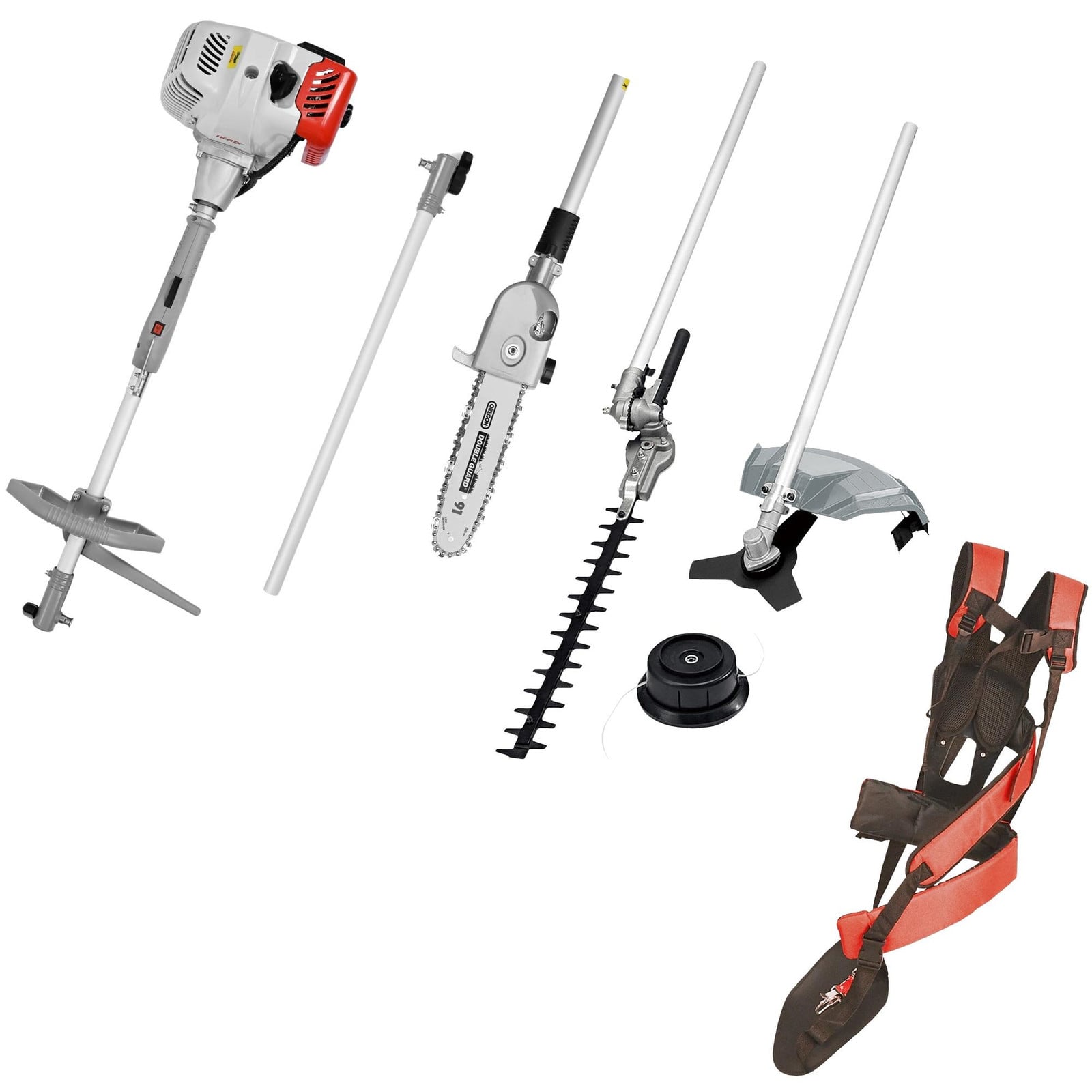 Ikra 4-in-1 benzine multifunctionstool IBKH 52-1 met grastrimmer 42 cm, heggenschaar Ø 25,5 cm en kuipheggenschaar 39,5 cm