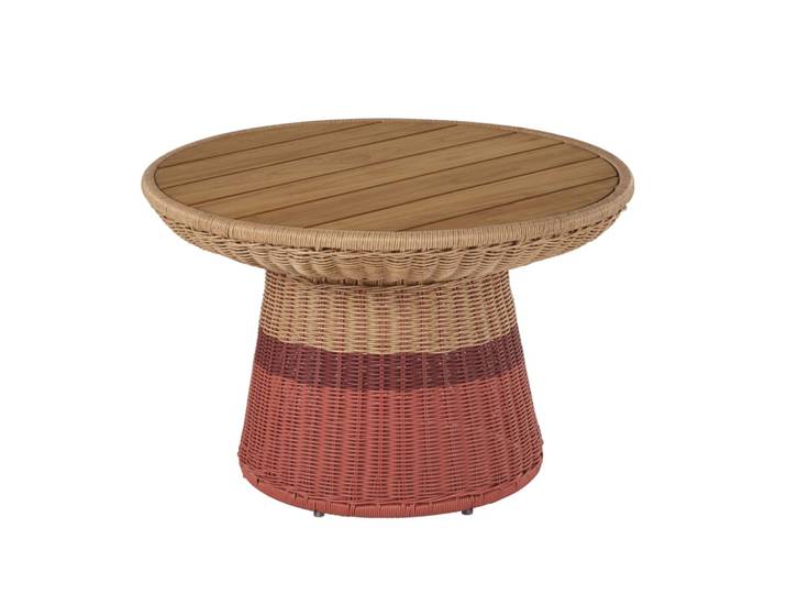 Garten-Couchtisch aus Korallen-, Terrakotta- und Teakholz, Ø70 cm
