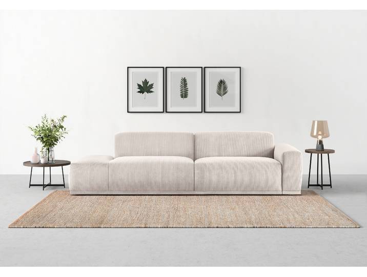 Big-Sofa, Breitcord RIBBON, Beige, 277×72×107 cm, Hochwertige Kaltschaum-Polsterung, Modern, TRENDMANUFAKTUR