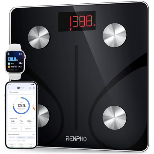 RENPHO Elis 1 Slimme Bluetooth Lichaamsvetweegschaal met Nauwkeurige Sensor en Gehard Glas, Maximaal 220 kg